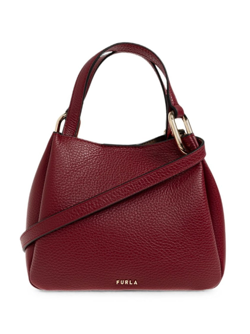 Furla Deep Red Structured Pebbled Leather Handbag