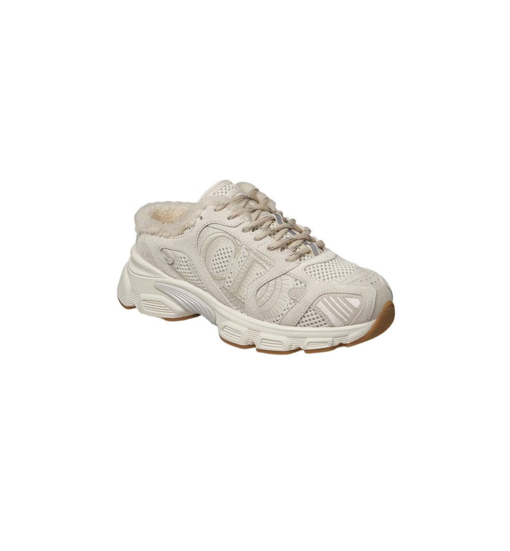 Christian Dior Beige Chunky Shearling Lined Star Sneakers