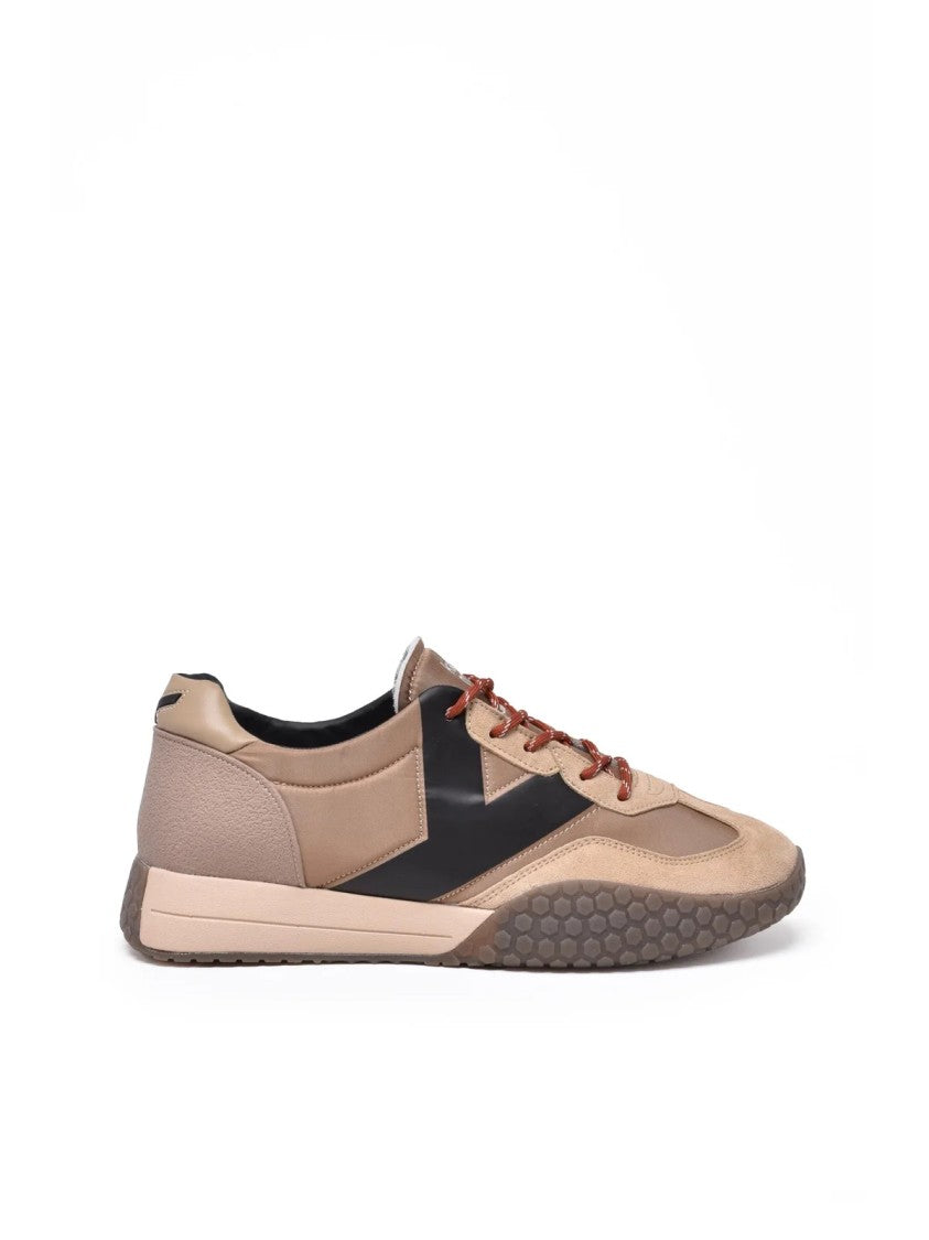 Keh-Noo Taupe Leather Patchwork Sneakers