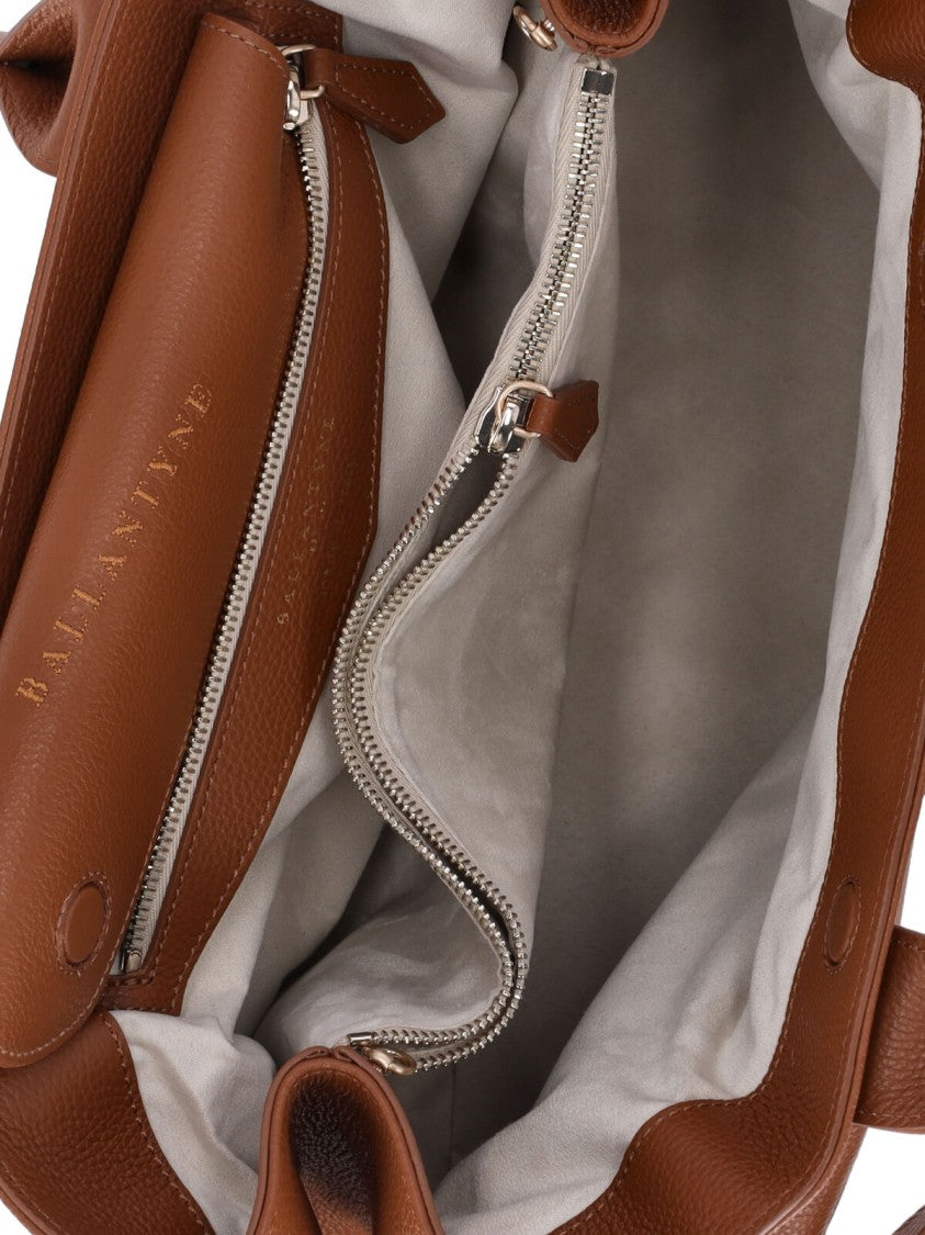 Ballantyne Structured Brown Calf Leather Tote With Adjustable Buckle