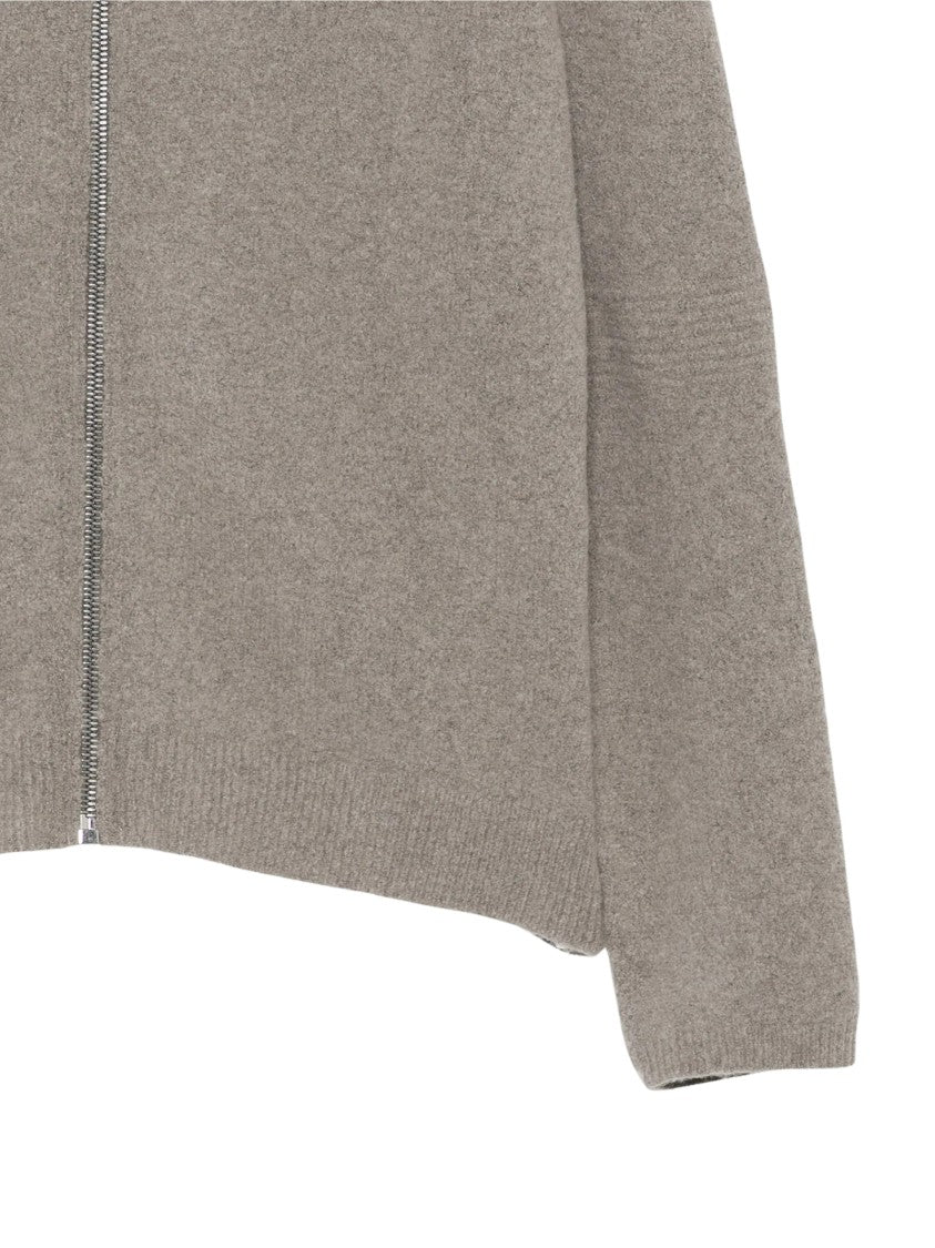 Rick Owens Textured Knit Zipped Hoodie With Ribbed Details