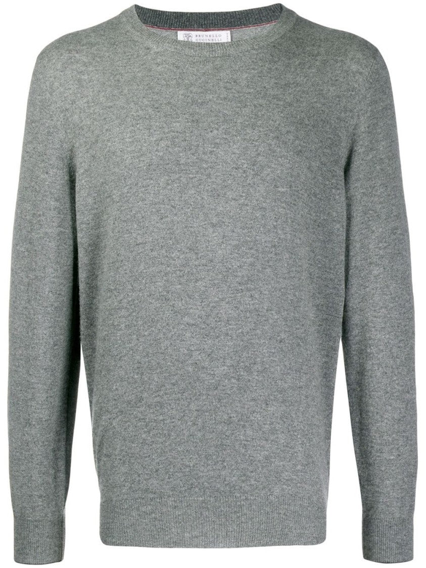 Brunello Cucinelli Grey Wool Crew Neck Long Sleeve Knitwear
