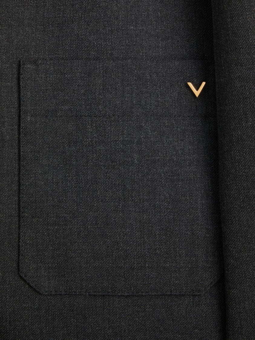 Valentino Garavani Black Boxy V-Emblem Classic Collar Jacket