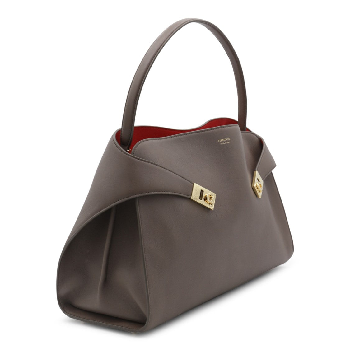 Ferragamo Brown Hug M Gold Hardware Leather Top Handle Bag