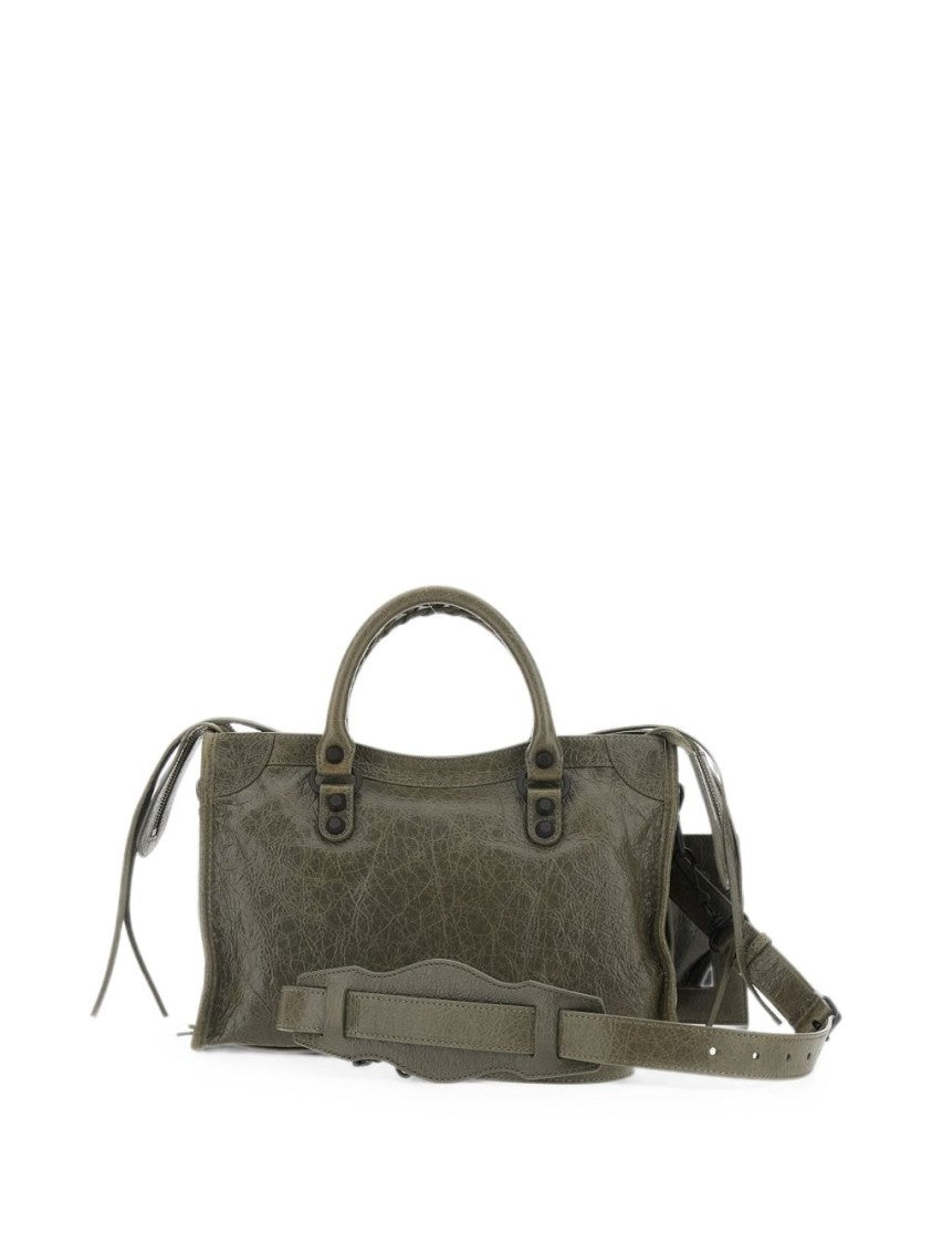 Balenciaga Rectangular Green Leather Handbag With Textured Finish