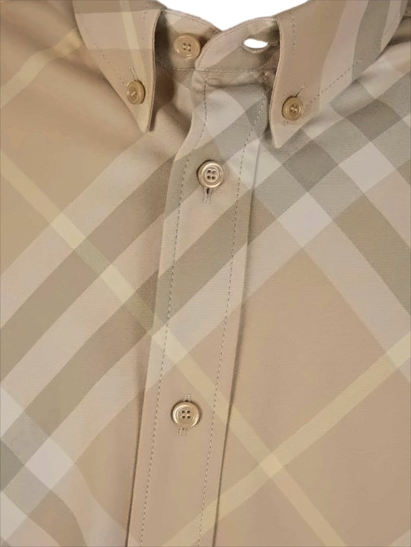 Burberry Beige Check Pattern Long-Sleeve Shirt