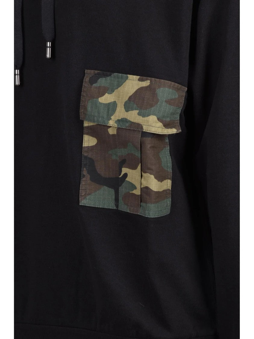Dolce & Gabbana Black/Green Camo-Patterned Hood Cotton Hoodie