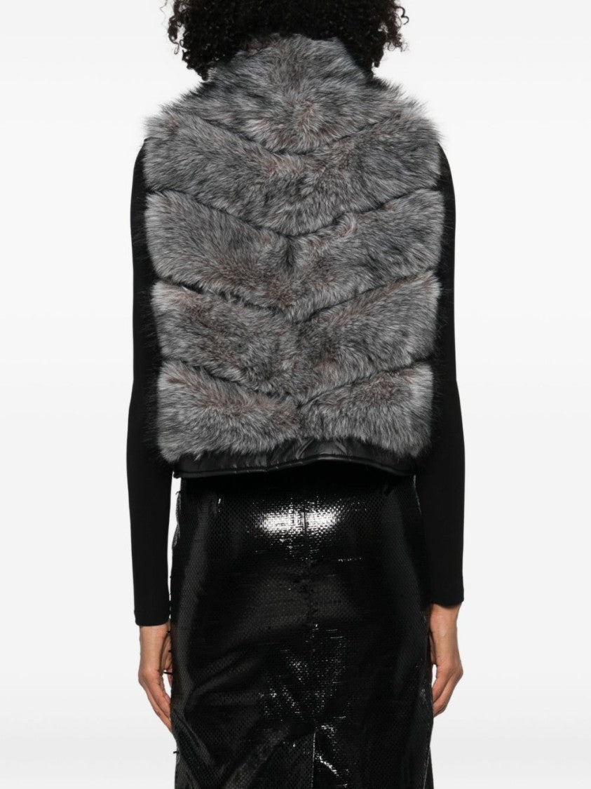 Betta Corradi Sleeveless Gray Faux Fur Coat