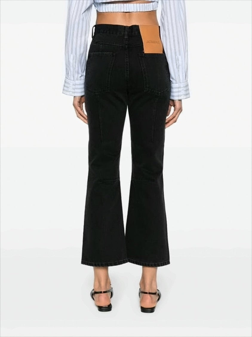Jacquemus Cropped Black Denim Pants With Flared Leg