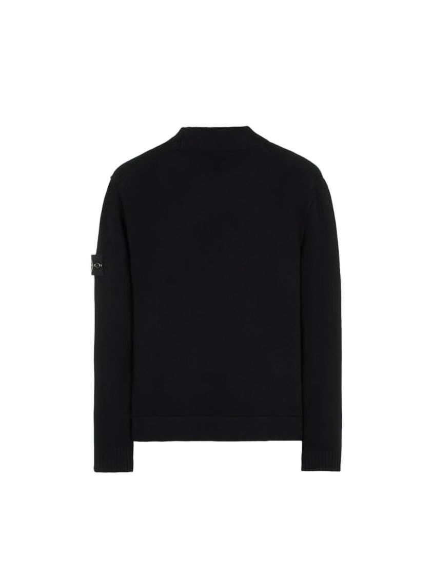 Stone Island Ribbed Turtleneck In Wool With Iconic Logo