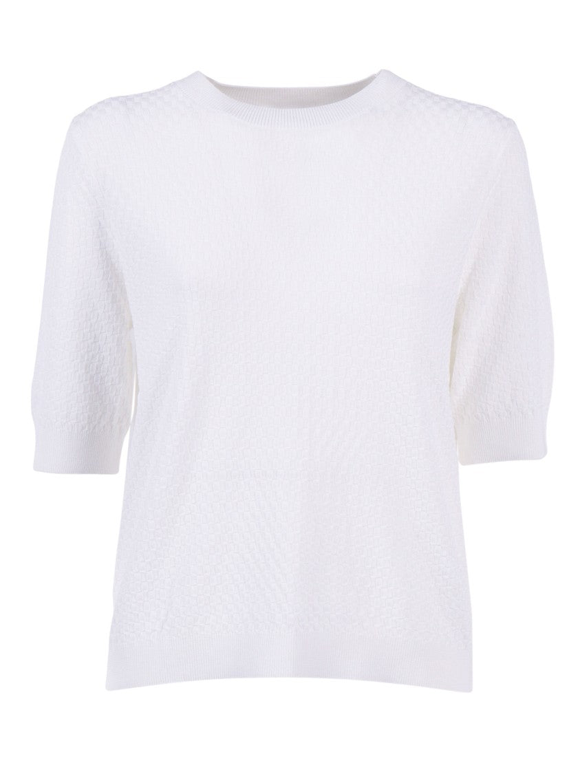 Kangra Cashmere Short Sleeve Micro Check Top