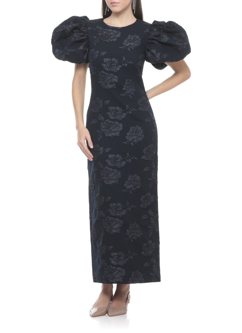 Rotate Jacquard Floral Midi Dress With Balloon Sleeves