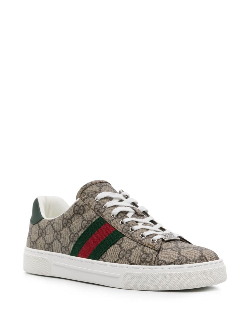 Gucci Beige Gg Supreme Ace Web Sneakers