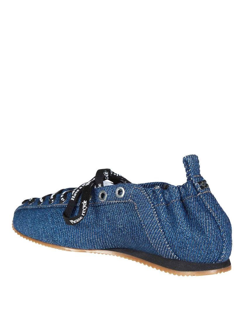 Ganni Denim Rounded Toe Lace Up Flats