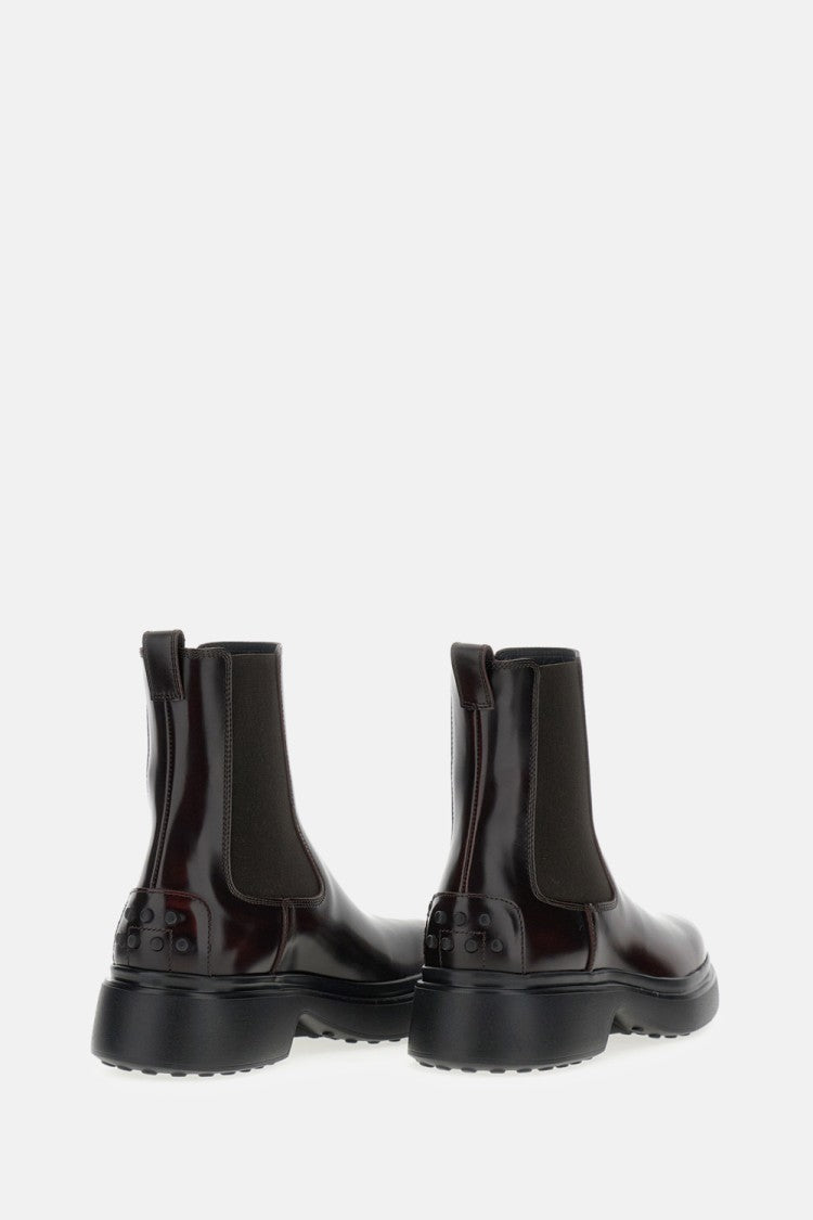 Tod's Burgundy Brown Ankle Boots With Elastic Sides