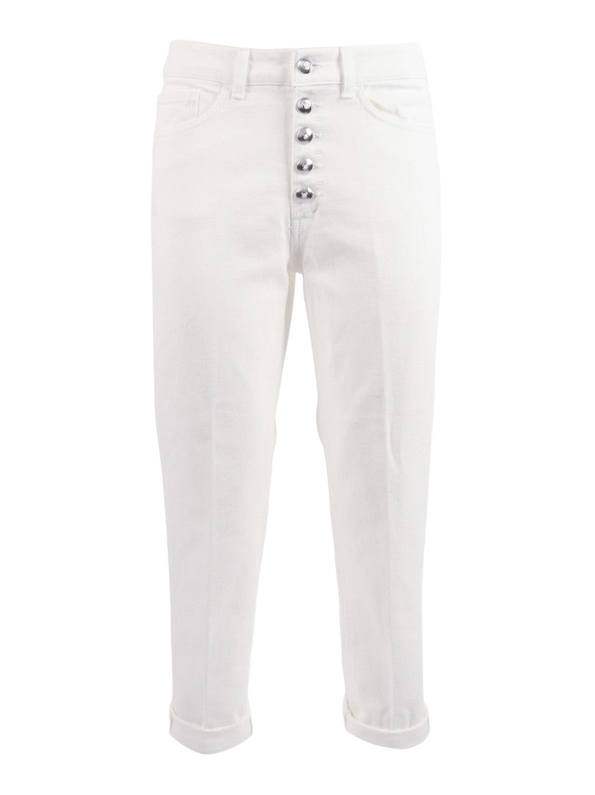 Dondup Cropped White Metallic Straight-Leg Pants