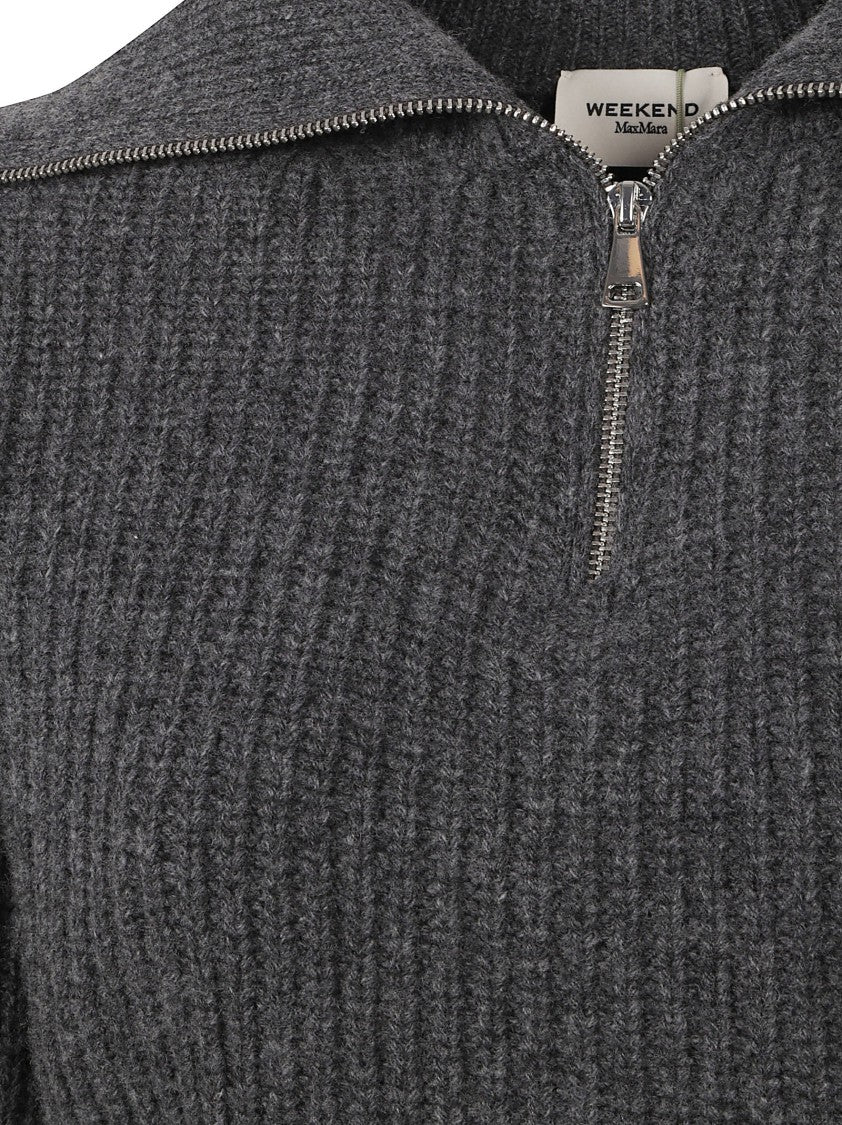 Max Mara Cropped Ribbed Knit Sweater With Zipper Detail