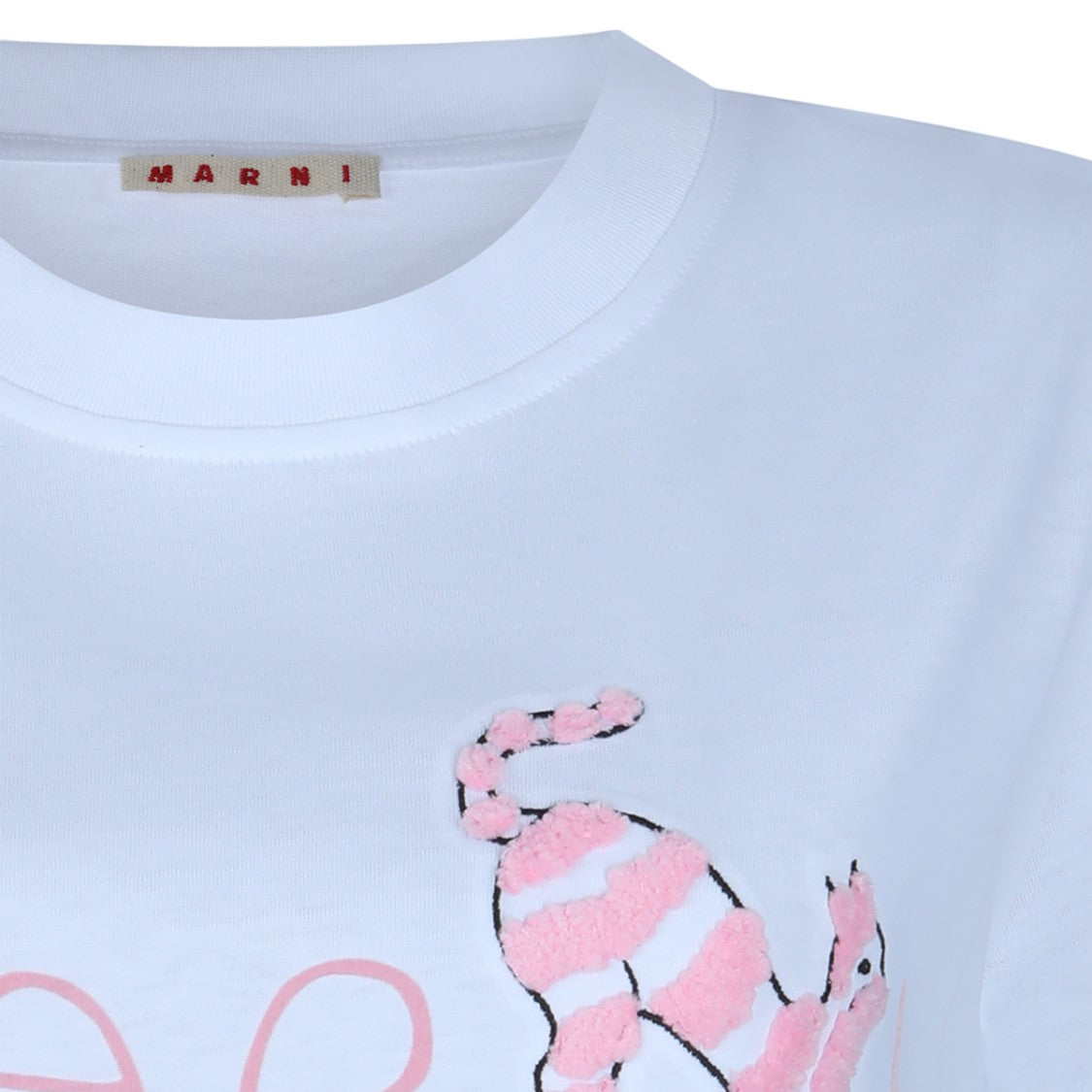 Marni Playful White T-Shirt With Textured Cat Motif