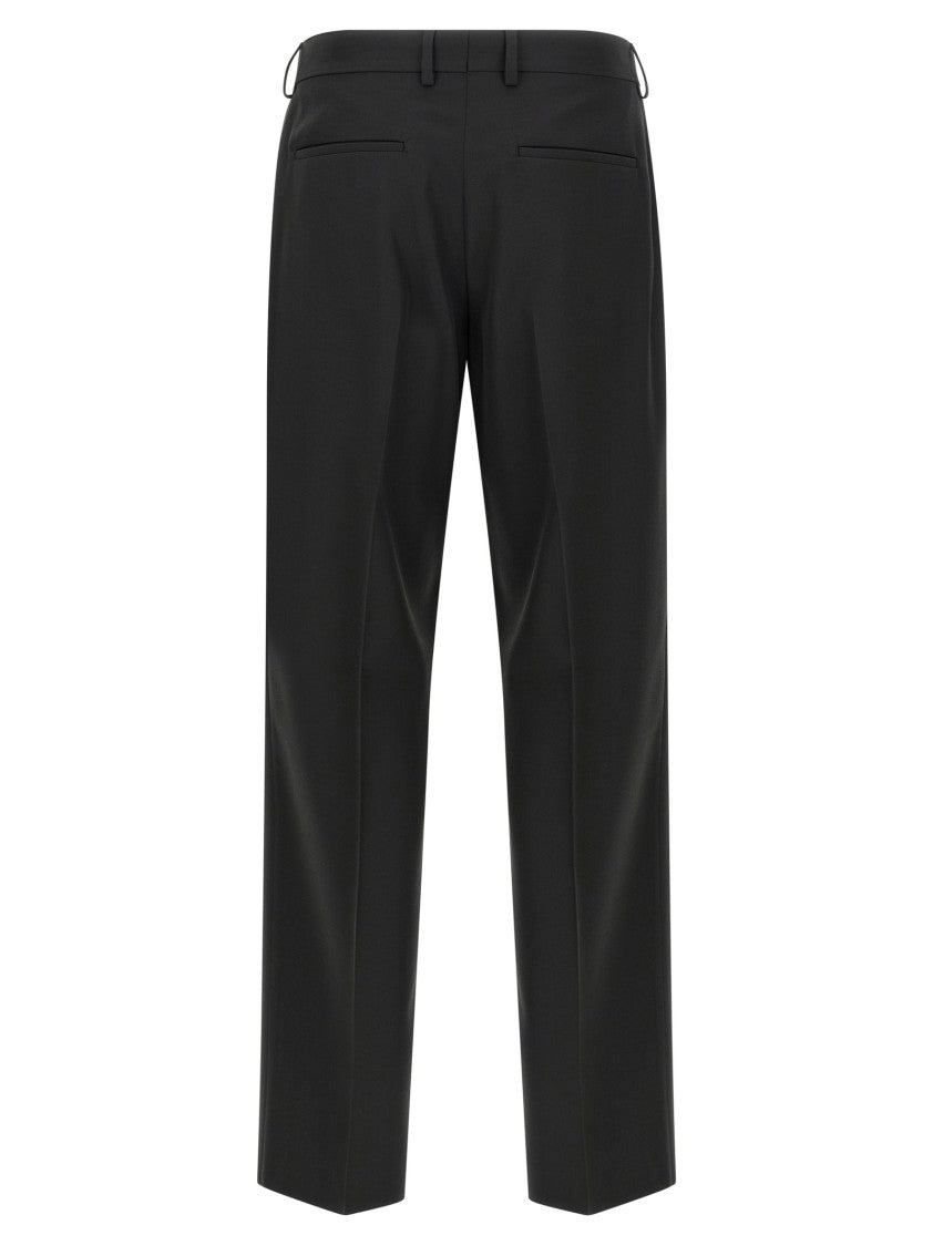Fendi Straight Leg Wool Gabardine Trousers With Pleat And Logo Closure