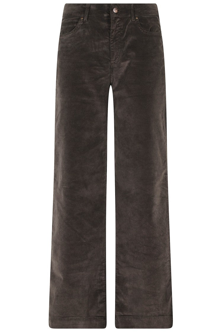 Cigala`S Dark Brown Ribbed Velvet Wide-Leg Pants