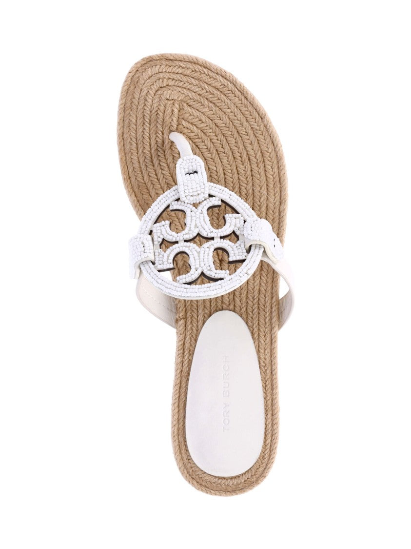Tory Burch White Leather Miller Espadrilles Flats