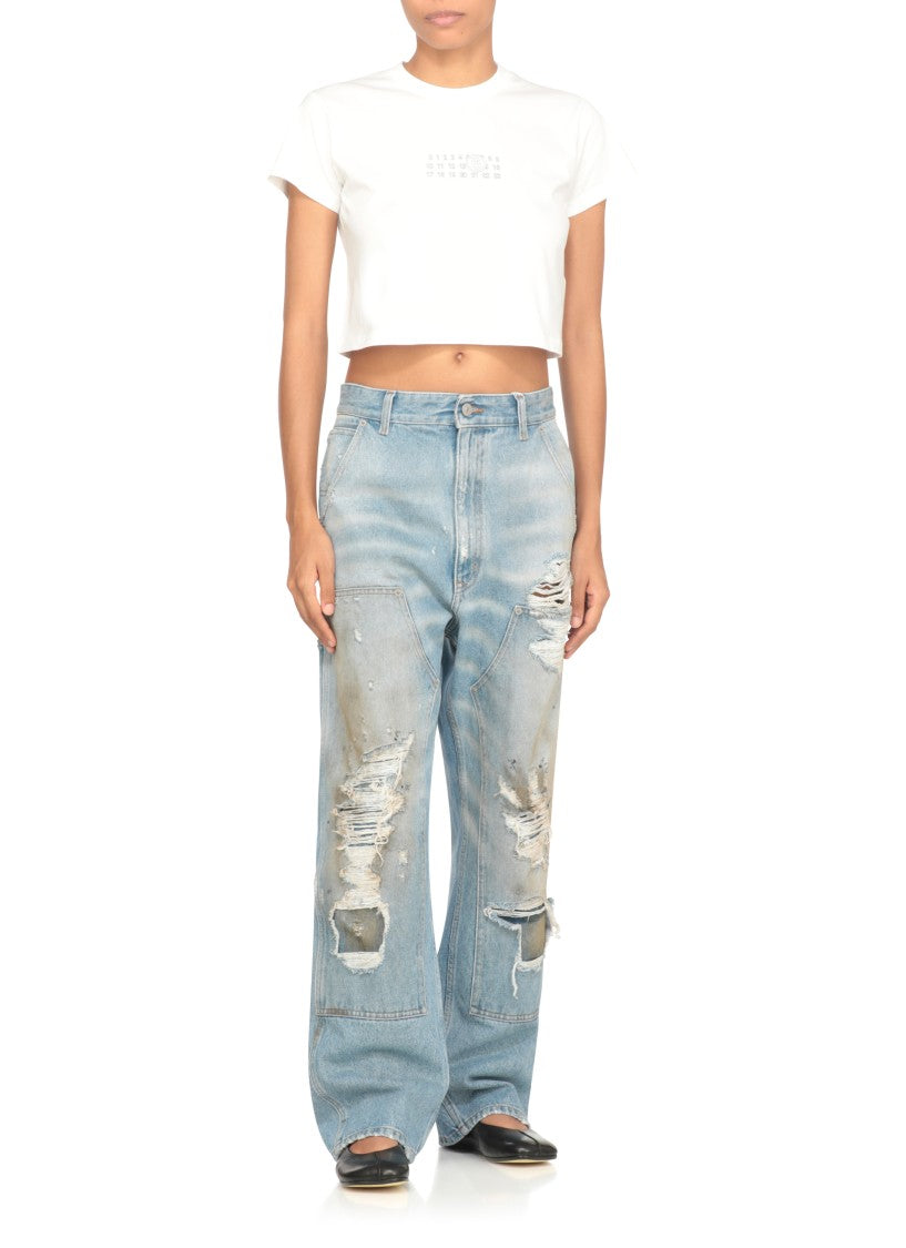 Mm6 By Maison Margiela Black Leather Ballerinas With Square Toe And Iconic Stitches