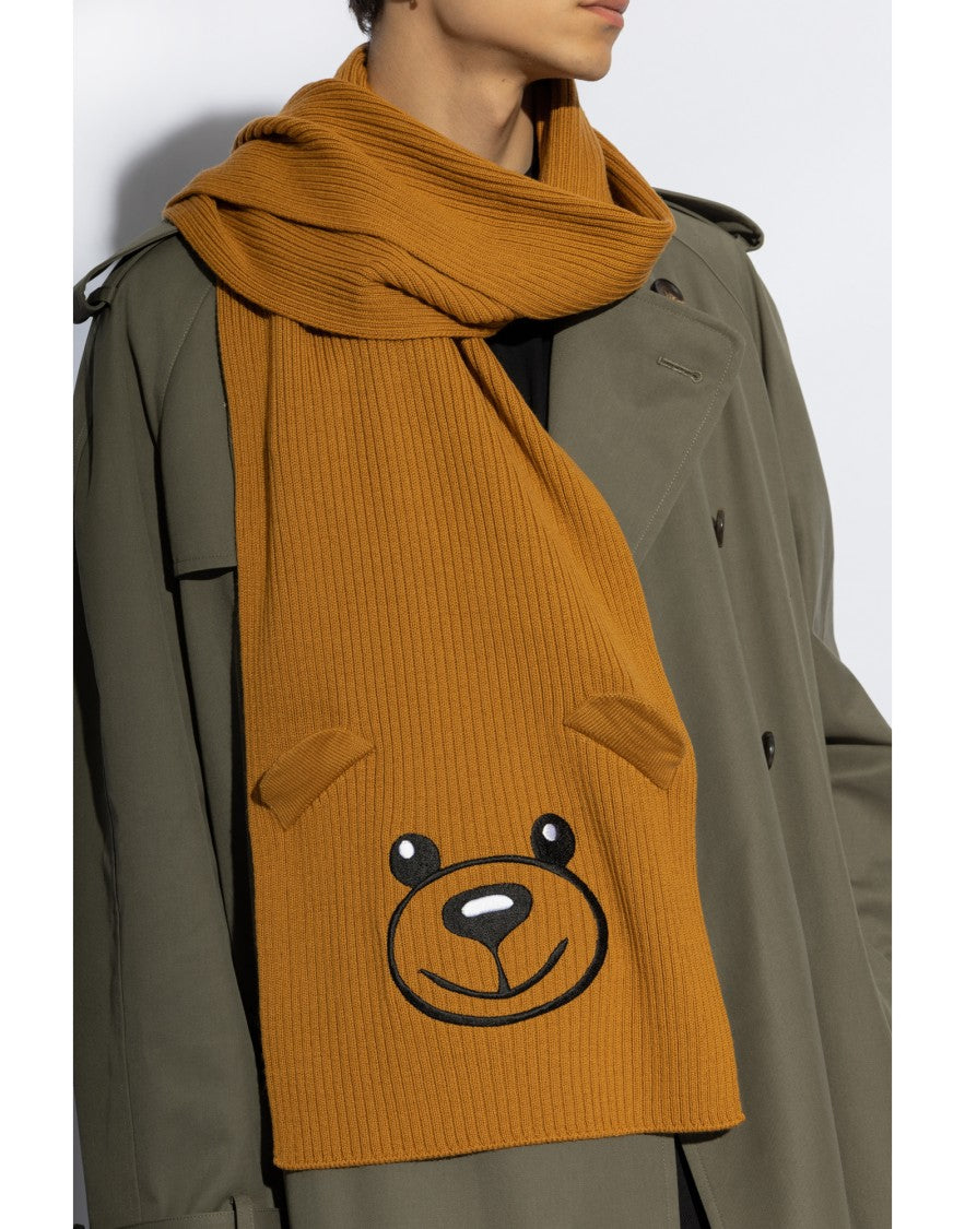 Moschino Teddy Bear Embroidered Knitted Scarf