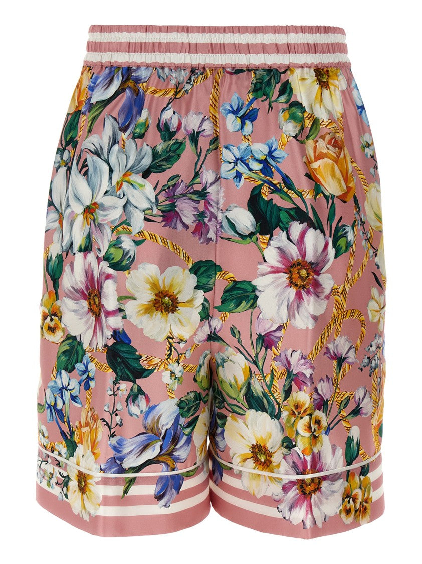 Dolce & Gabbana Silk Twill Floral Print Bermuda Shorts