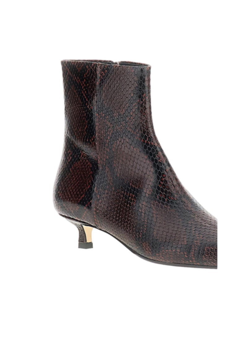 Aeydē Textured Snake-Print Leather Ankle Boots With Cigarette Heel