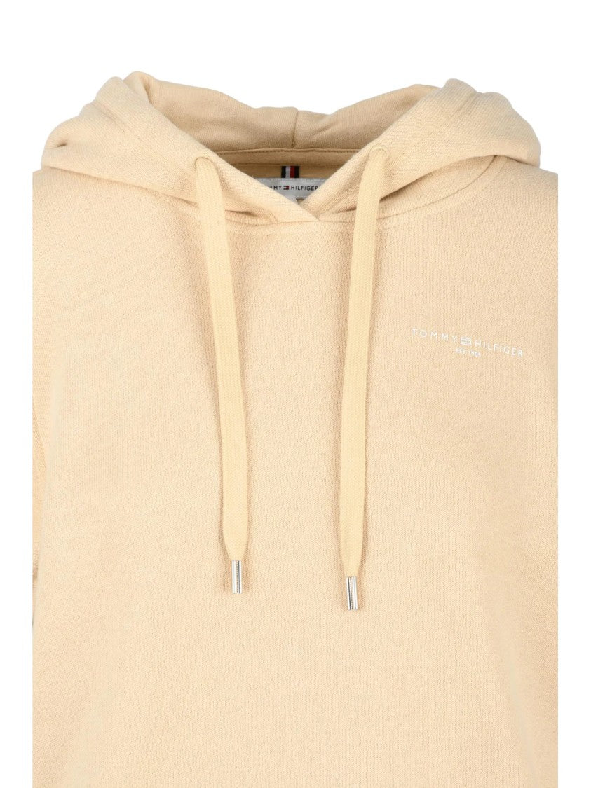 Tommy Hilfiger Beige Cropped Hooded Sweatshirt
