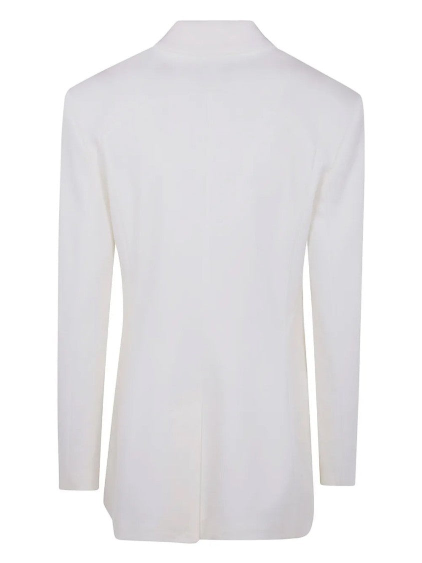 Pinko Double-Breasted White Blazer With Notched Lapels