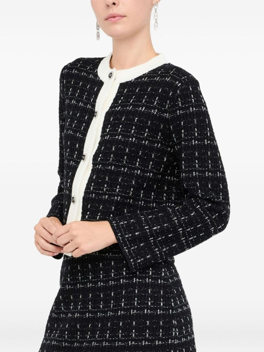 Liu Jo Textured Black And White Checkered Jacket With Contrasting Trims