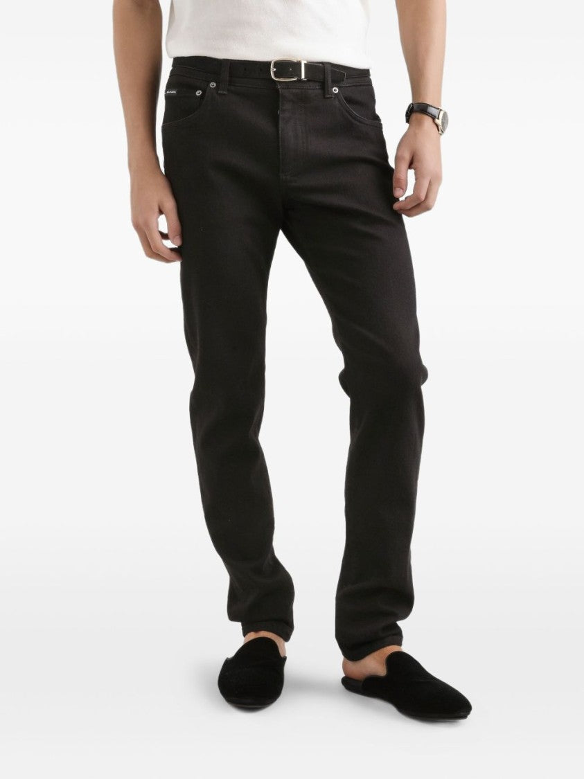 Dolce & Gabbana Slim Fit Black Denim Jeans With Subtle Branding