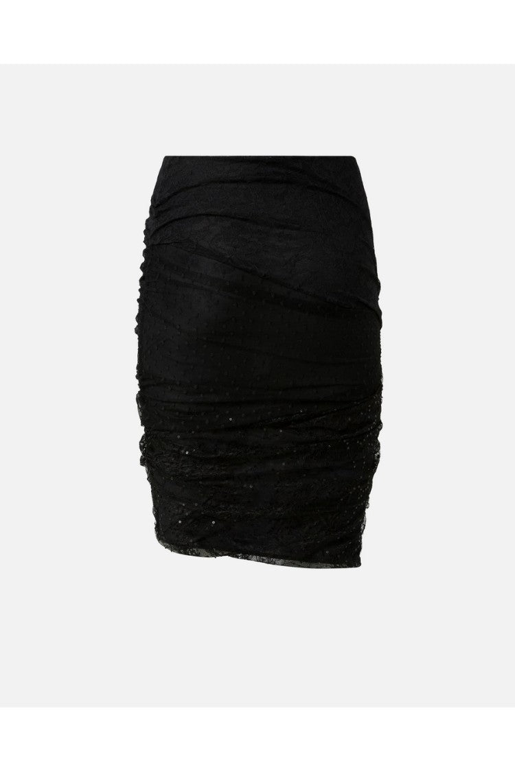 Pinko Black Nylon Sequin-Embellished Ruched Midi Skirt