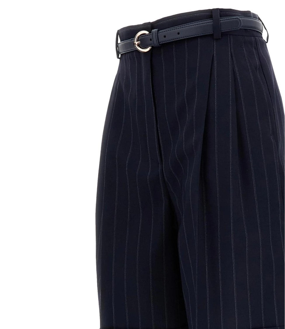 Max Mara Blue Pinstripe Virgin Wool Shorts
