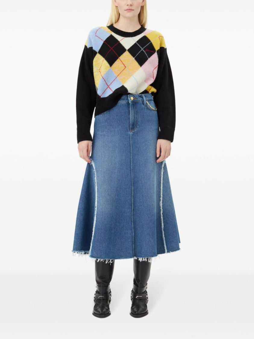 Ganni Argyle Knit Sweater In Recycled Wool