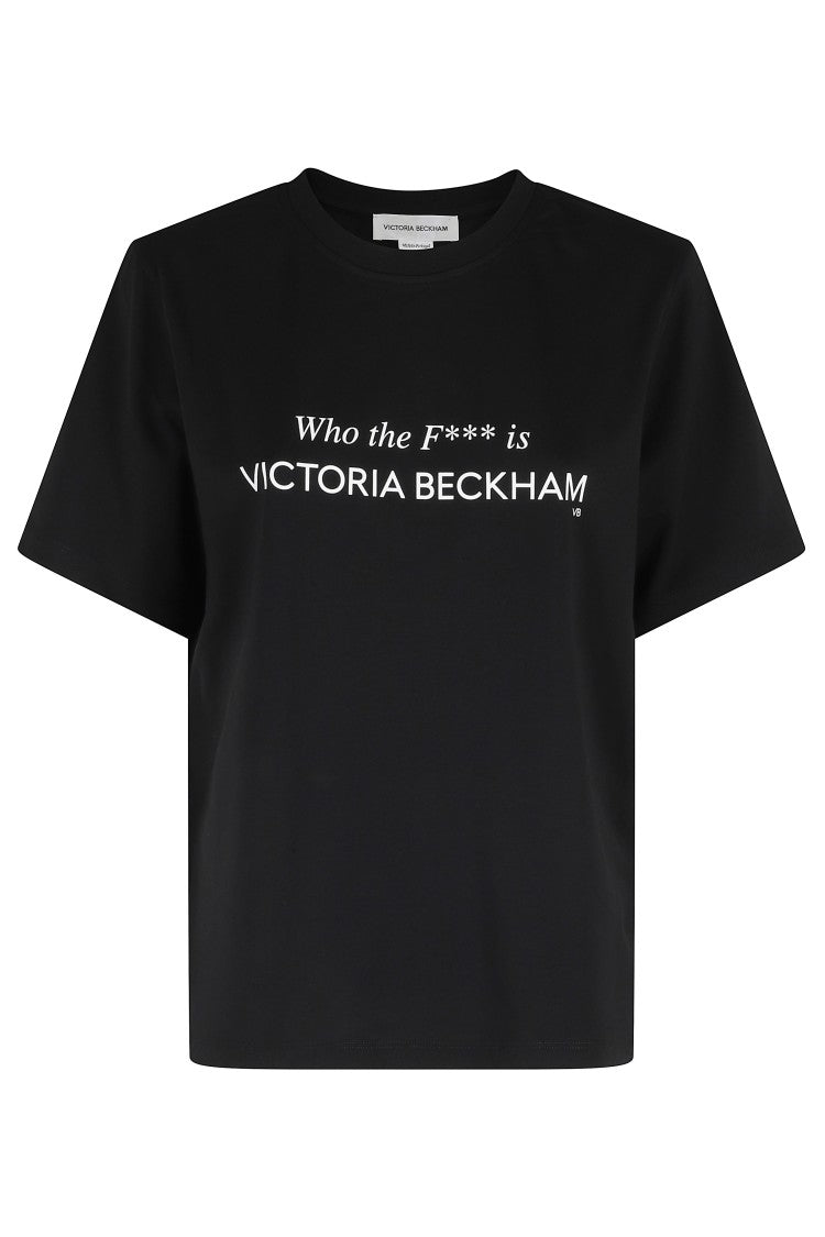 Victoria Beckham Black Slogan Printed Crewneck Organic Cotton T-Shirt
