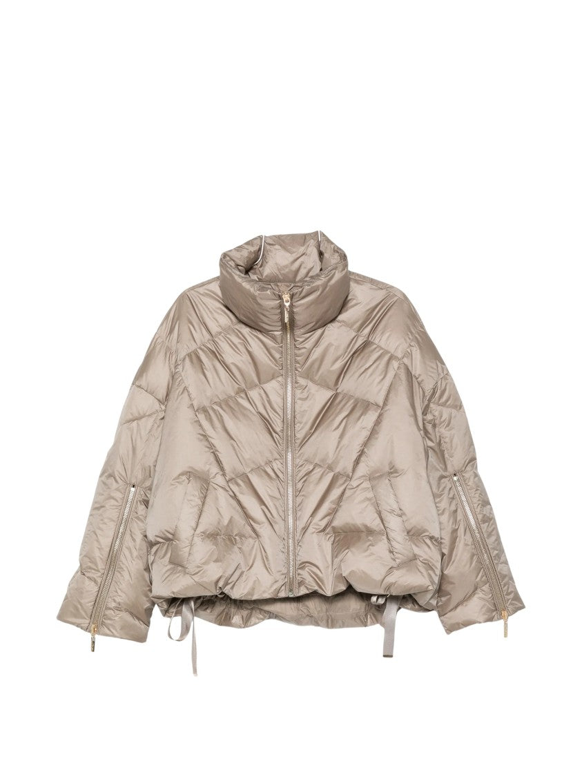 Twin-Set Taupe Grey Quilted Hooded Down Jacket