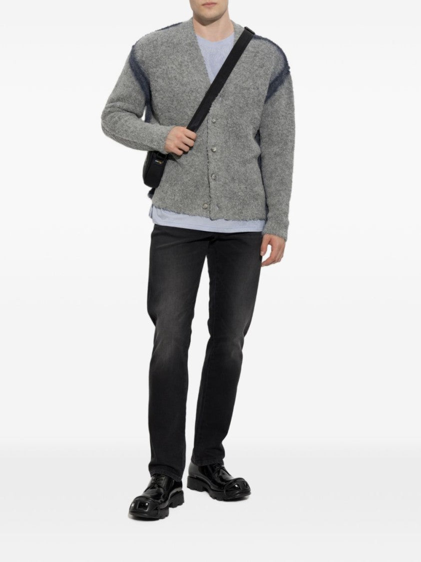 Diesel Button-Up V-Neck Sweater With Subtle Contrast Stripes