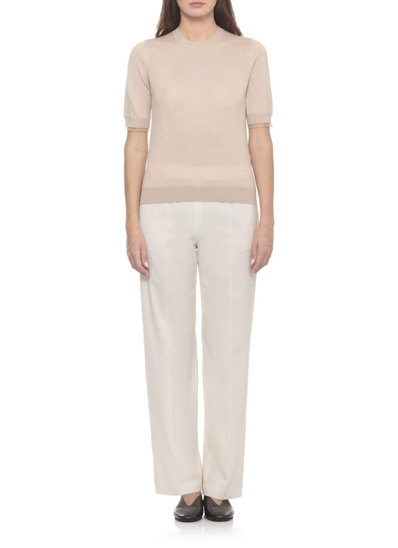 Fabiana Filippi Beige Light Point Wool Short-Sleeved Top
