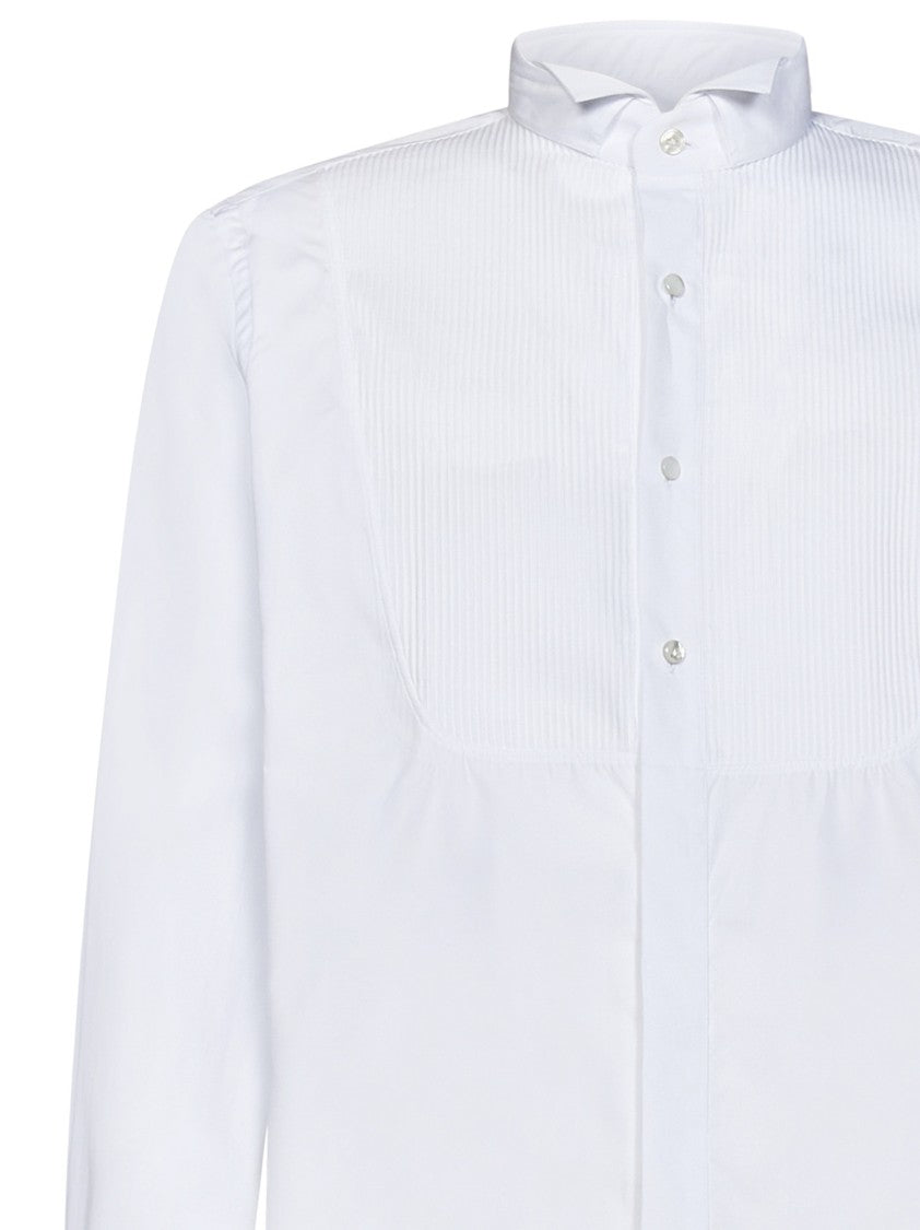 Lardini Pleated Plastron White Cotton Shirt