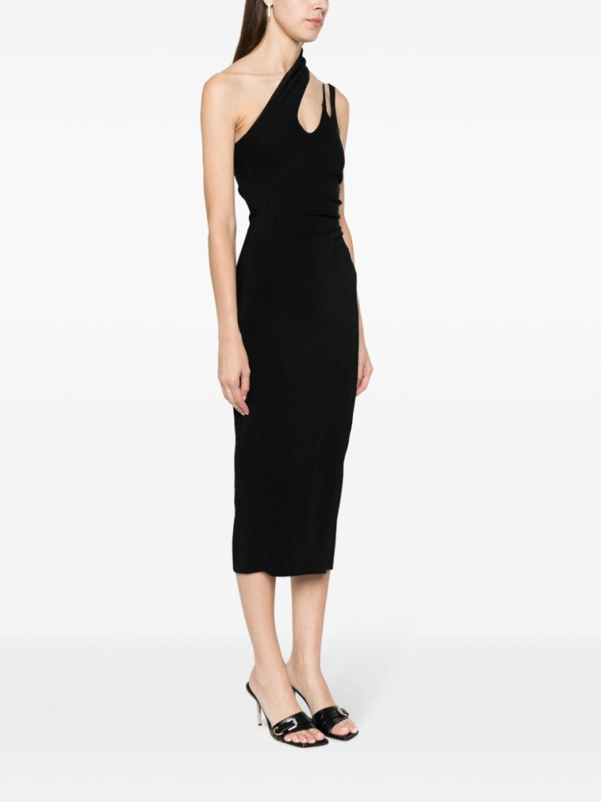 Mugler Asymmetric Black Midi Dress