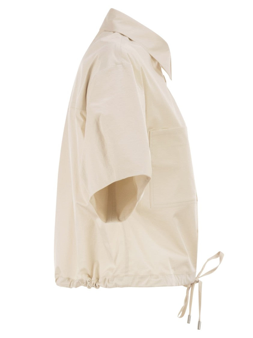 Peserico Cropped Stretch Cotton Shirt With Drawstring