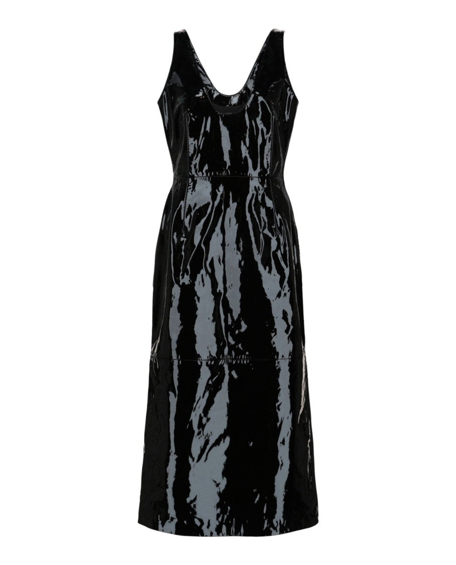 Ferragamo Scoop Neck Patent Leather Midi Dress