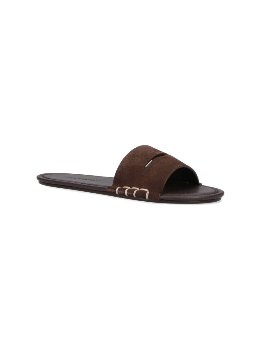 J. W. Anderson Brown Calf Leather Open-Toe Slides With Contrast Stitching