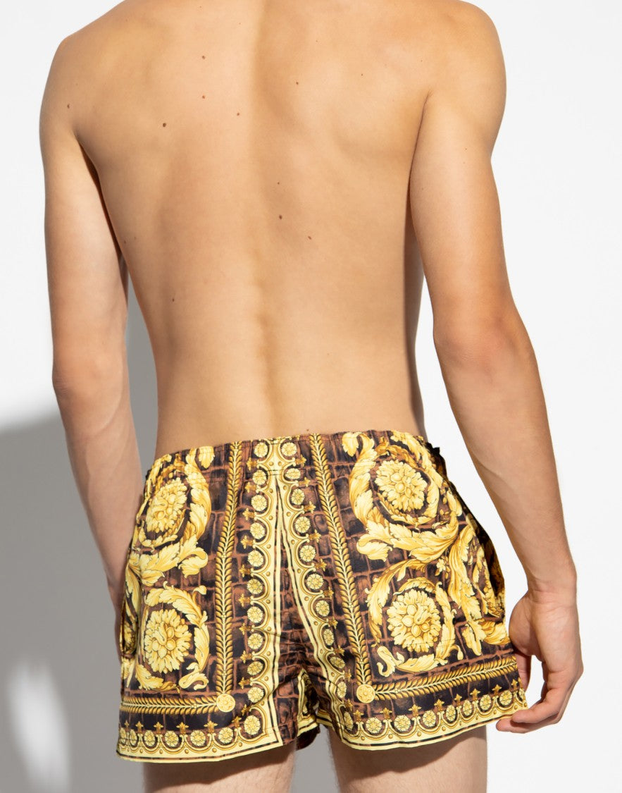 Versace Barocco Print Logo Swim Shorts