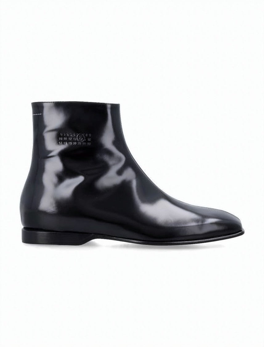 Mm6 By Maison Margiela Glossy Black Calf Leather Ankle Boots