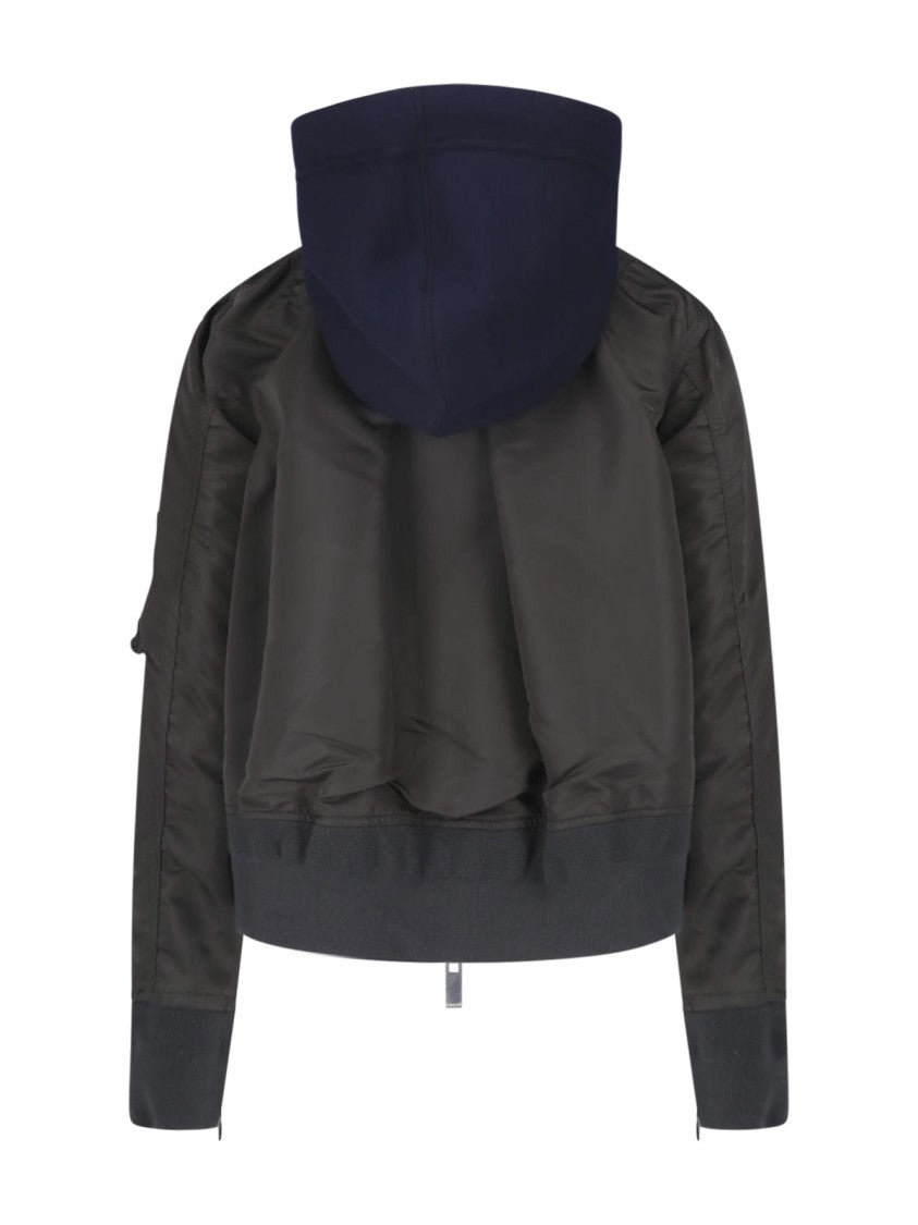 Sacai Blue Hooded Cotton-Blend Technical Zip Jacket