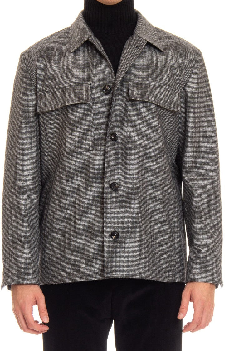 Lardini Refined Grey Wool-Cashmere Overshirt With Exclusive Pattern