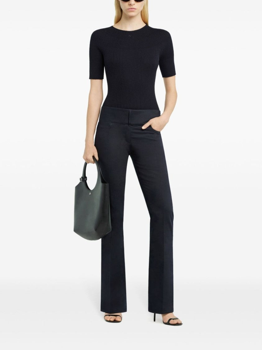 Courrèges Navy Blue Fine Ribbed Crew Neck Top